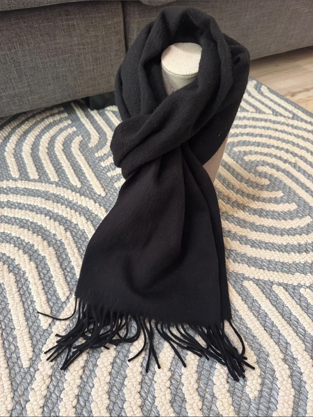 Celeste Wool Llama Cashmere Black Scarf Fringe Luxury Blend